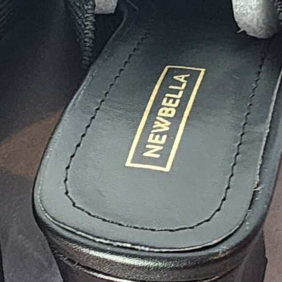 Newbella Black Mousse Fit Pointed Toe Square Heel Gold Tone Chain Dress Mule 7.5 - Picture 14 of 16